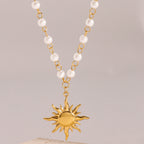 Pearl Sunflower Pendant Stainless Steel Necklace
