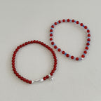 925 Sterling Silver Red Agate Small Fish Beads Color Block Stacked Bracelet