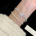 Blue zircon butterfly and flower super sparkly full diamond copper alloy bracelet