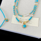 Turquoise freshwater pearl zircon heart-shaped copper alloy pendant