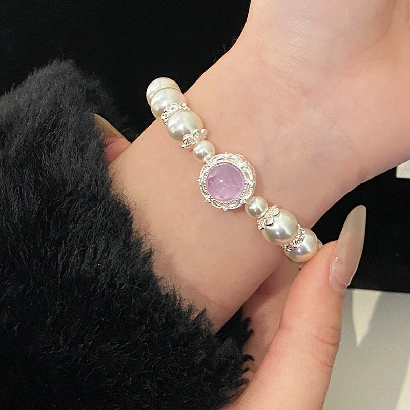 Amethyst artificial pearl copper alloy bracelet