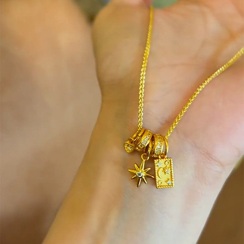 Sunflower-adorned star-shaped heart pendant copper alloy necklace