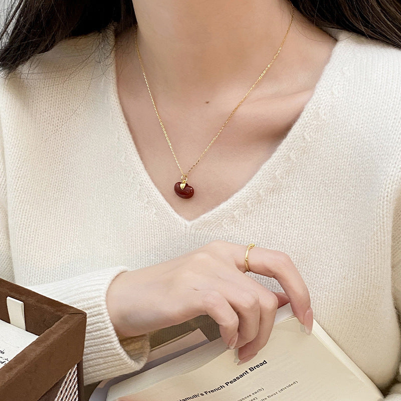 925 Sterling Silver Acacia Bean Red Agate Necklace