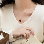 925 Sterling Silver Acacia Bean Red Agate Necklace