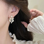 Hand-held bouquet ribbon bow zircon copper alloy earrings