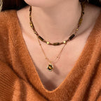 Vintage Natural Tiger Eye Beaded Copper Alloy Necklace