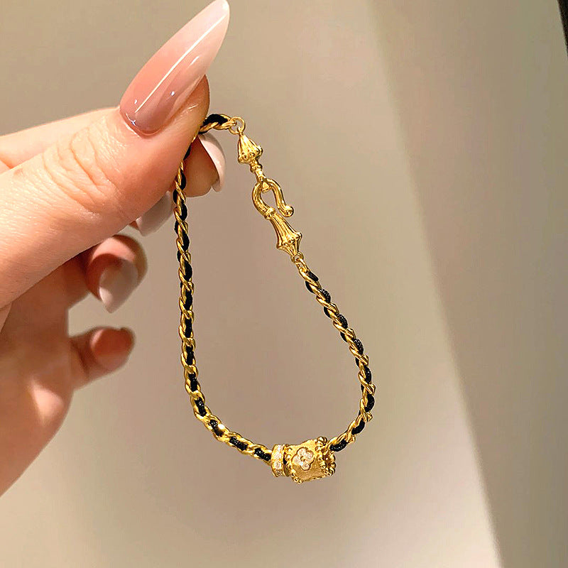 Black and gold Chanel-style chain brushed copper alloy bracelet