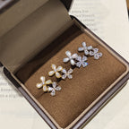 925 Sterling Silver Zircon Flower Shell Stud Earrings