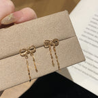 925 Sterling Silver Simple and Elegant Bow Tassel Earrings