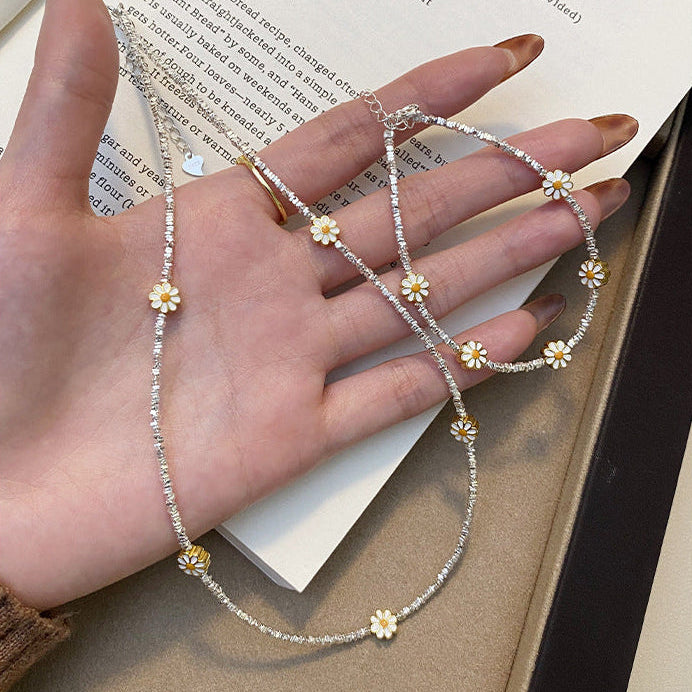 925 Sterling Silver Daisy Fragment Silver Flower Necklace