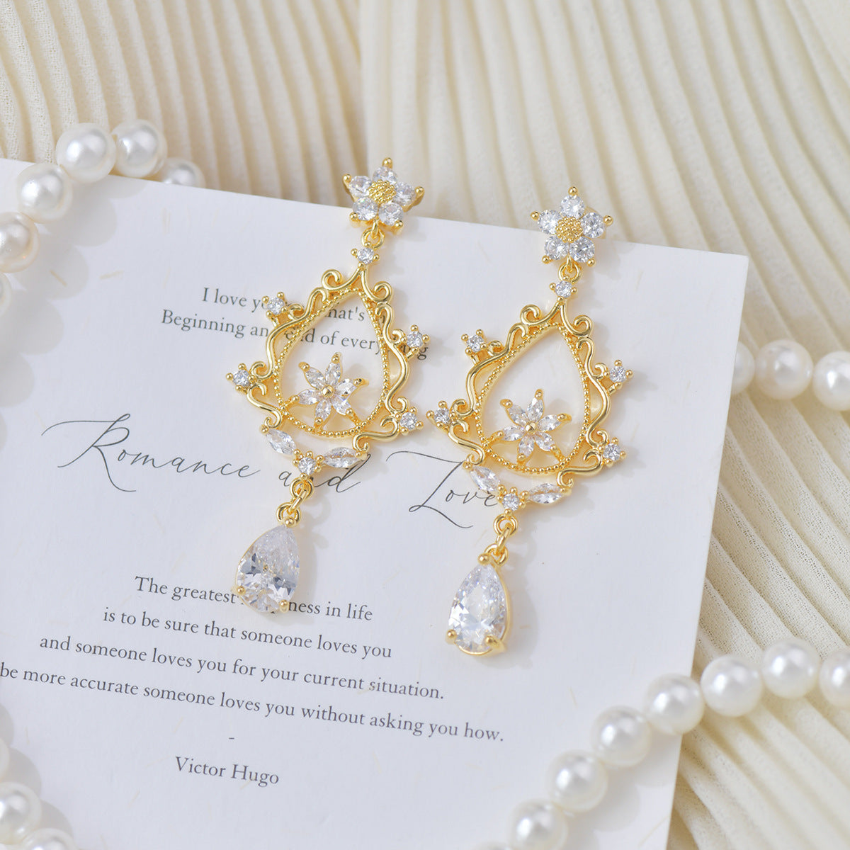 Vintage Baroque retro court style zirconium copper alloy stud earrings