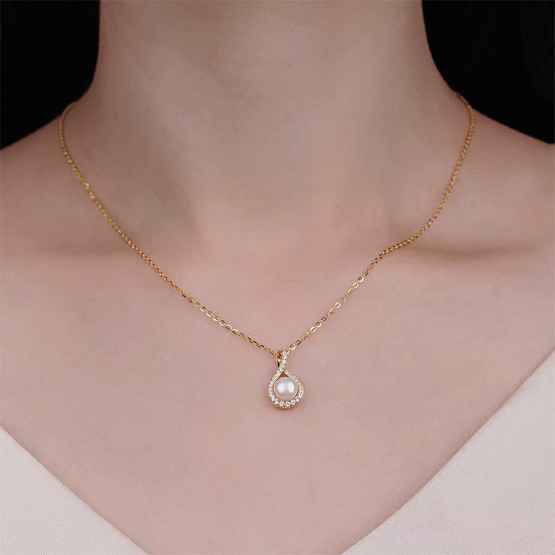 925 Sterling Silver Teardrop-Shaped Natural Pearl Necklace