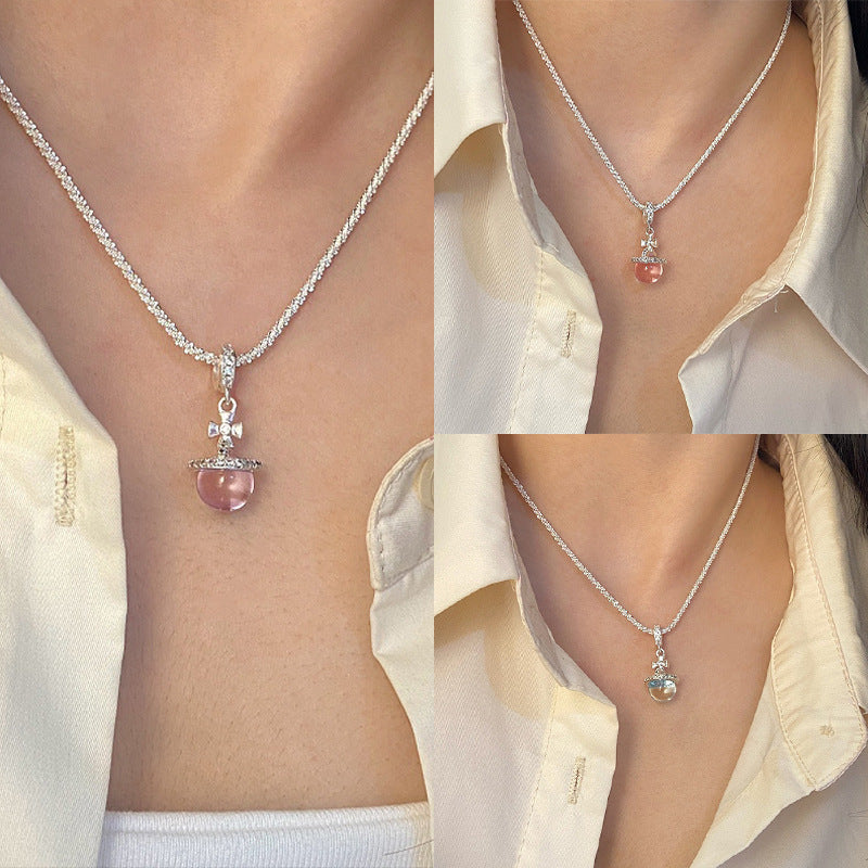 Pearl glass bead pendant, colored dopamine beaded zircon copper alloy necklace