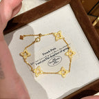 Vintage-style brushed star lucky four-leaf clover copper alloy bracelet