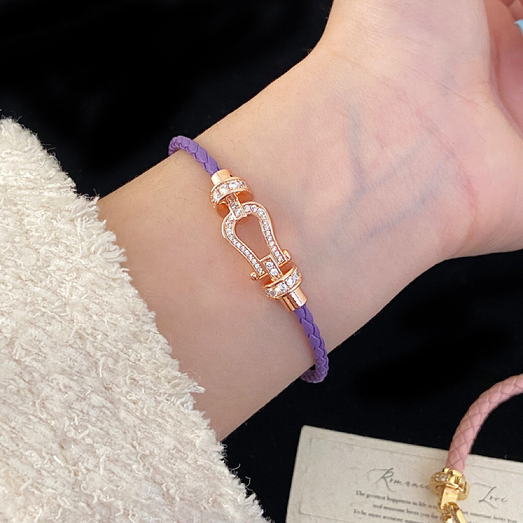 Purple full diamond four-leaf clover rose gold copper alloy bracelet