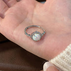 925 Sterling Silver Imitation Australian Gemstone Simple Egg-Shaped Ring