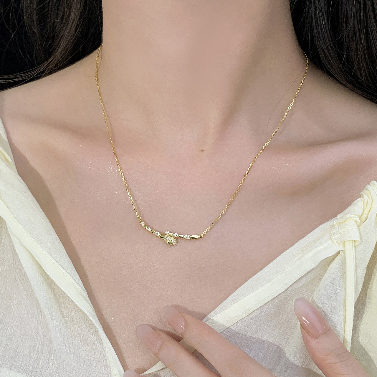 925 Sterling Silver Serpent Zircon Necklace