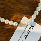 925 Sterling Silver Horseshoe Buckle Circle Imitation Pearl Necklace