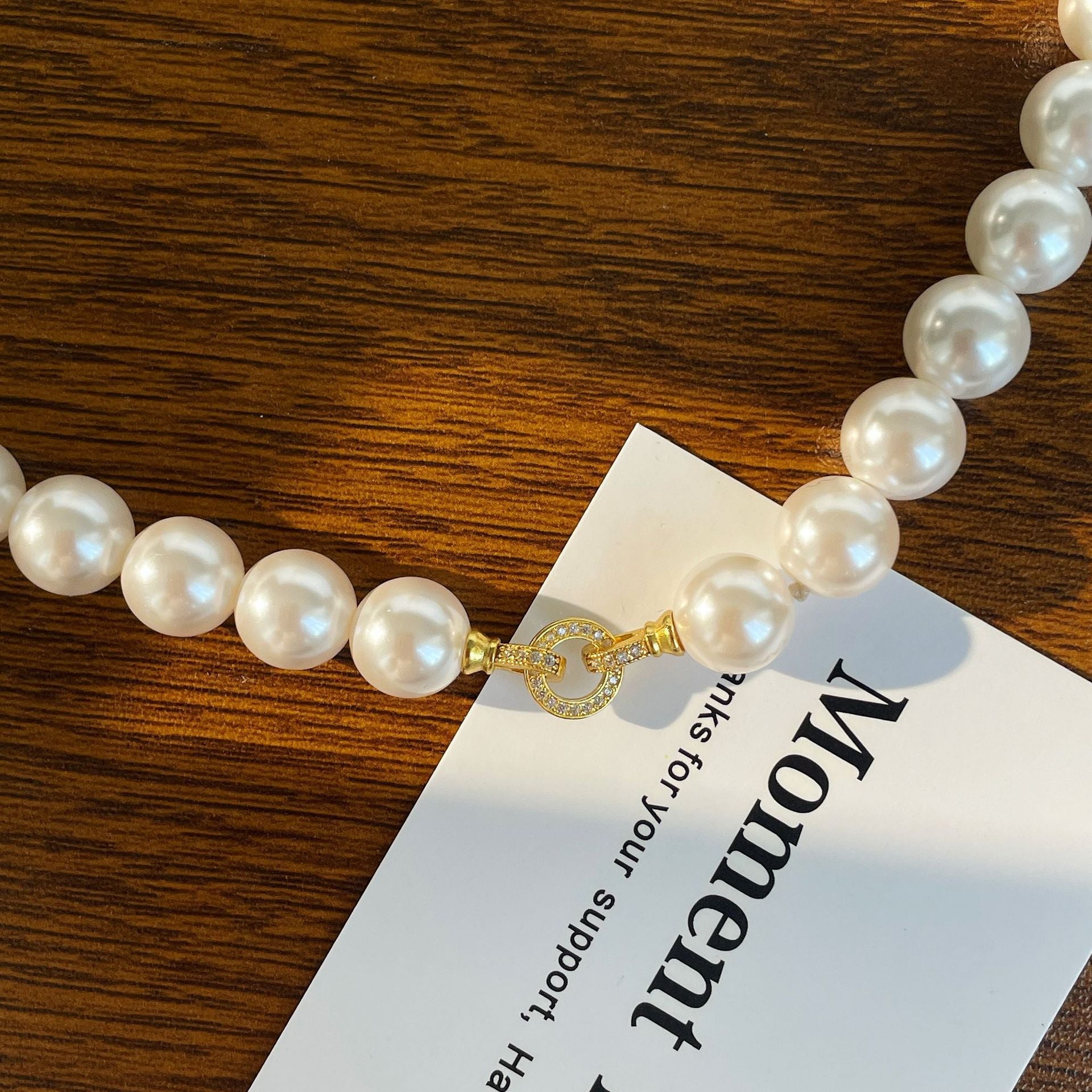 925 Sterling Silver Horseshoe Buckle Circle Imitation Pearl Necklace