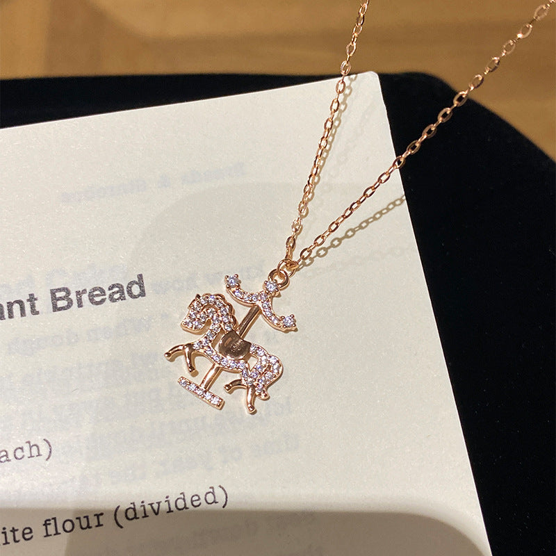 S925 Sterling Silver Carousel Full Diamond Necklace