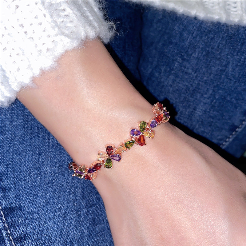 Accessory Flower Copper Zircon Bracelet