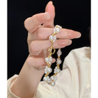 925 Sterling Silver Round Imitation Pearl Hand-woven OT Clasp Bracelet