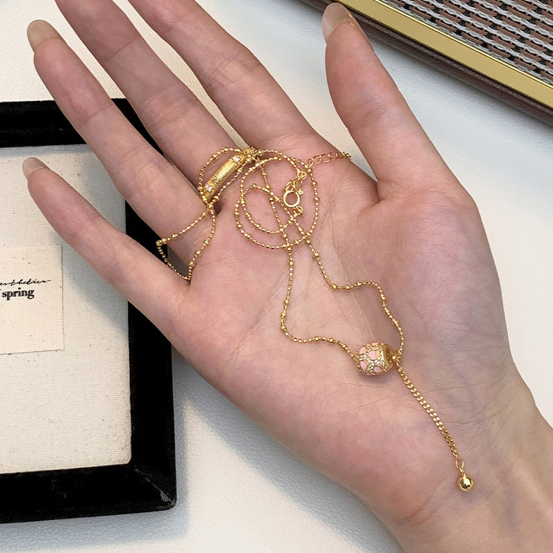 925 Sterling Silver Vintage Pink Oil-Dotted Necklace