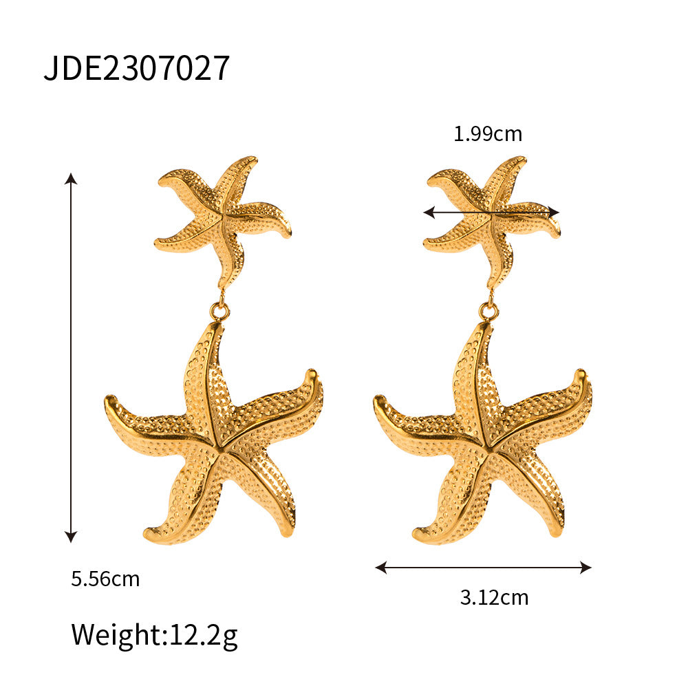 18k gold starfish shell stainless steel stud earrings that won't fade