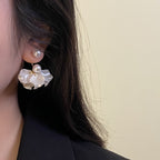 French-style elegant petal-shaped brass alloy stud earrings