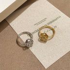 925 Sterling Silver 3D Plum Blossom Brushed Flower Diamond Ring