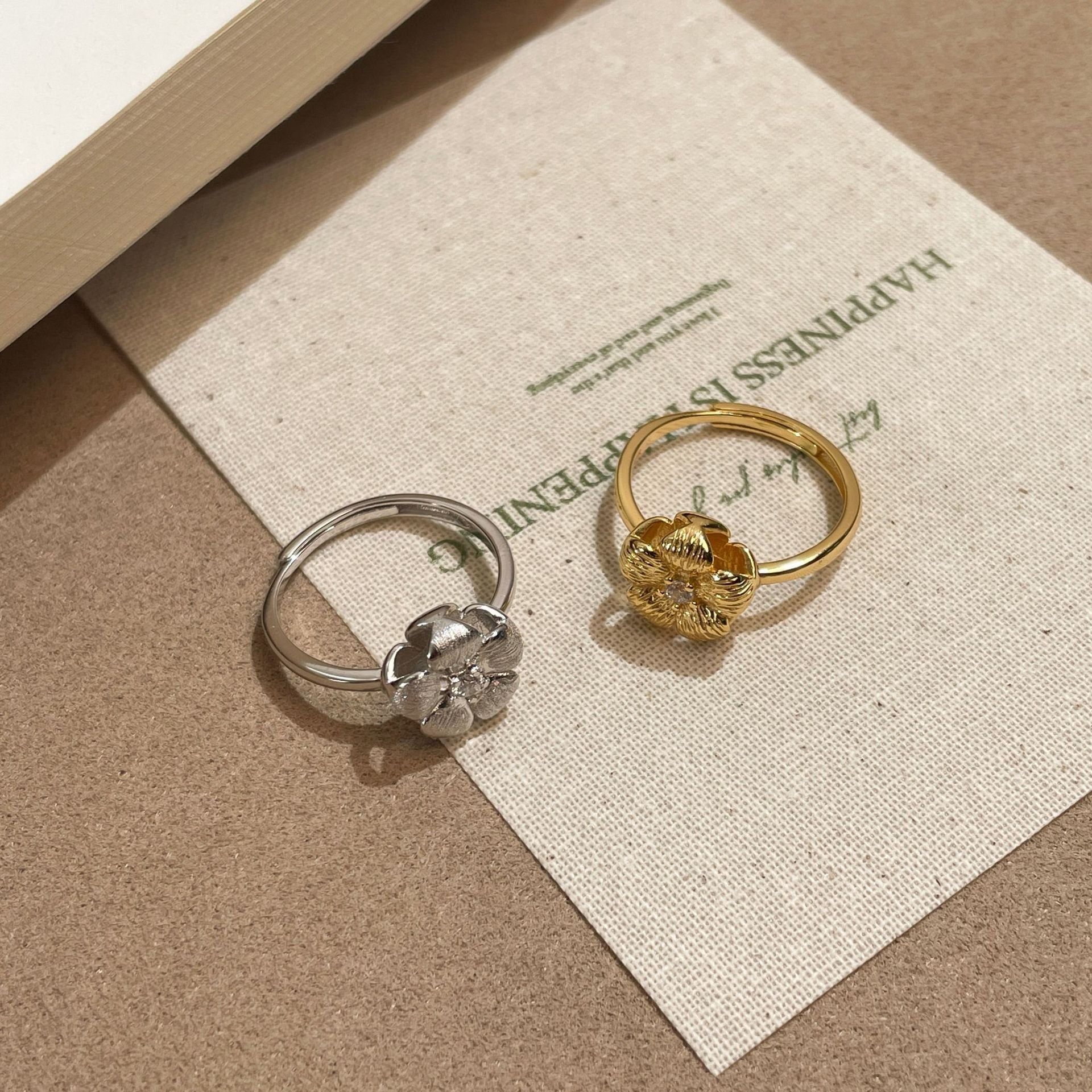 925 Sterling Silver 3D Plum Blossom Brushed Flower Diamond Ring