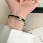 Double-layer leather cord X-letter copper alloy bracelet