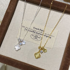 925 Sterling Silver Laser-Engraved Four-Leaf Clover Zirconia Necklace