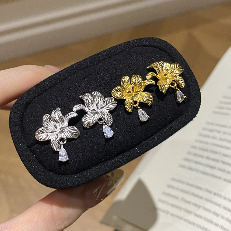 925 Sterling Silver Vintage Lily Teardrop Tassel Earrings