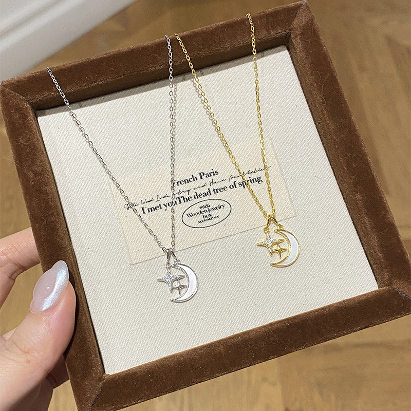 925 Sterling Silver Star Moon Seashell Clavicle Necklace