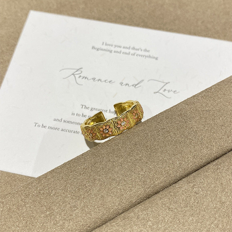 925 Sterling Silver Pink Enamel Flower Ring