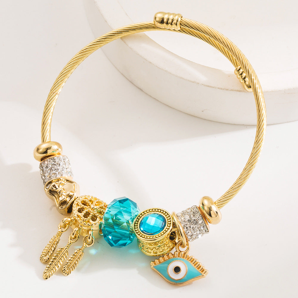 Vintage Oil Drop Evil Eye Stainless Steel Bracelet