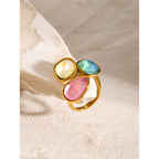 18k gold stainless steel tricolor rhinestone open ring