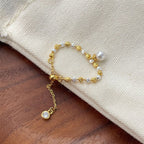 925 Sterling Silver Beaded Chain Imitation Pearl Ring