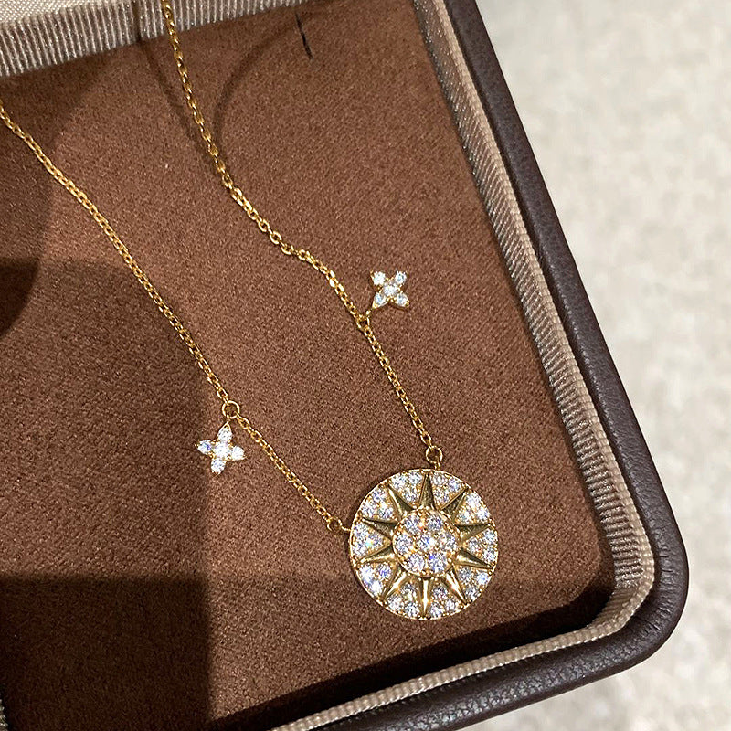 Flashing eight-pointed star compass cross four-leaf clover copper alloy necklace