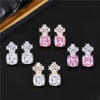 Colorful petal zircon copper alloy earrings and necklace two-piece set