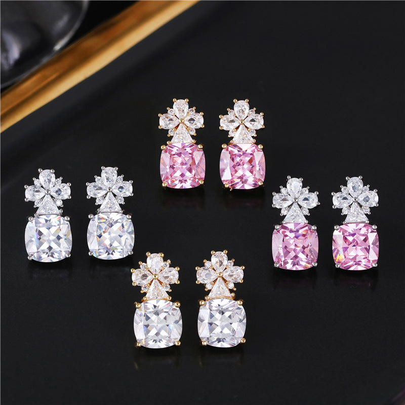 Colorful petal zircon copper alloy earrings and necklace two-piece set