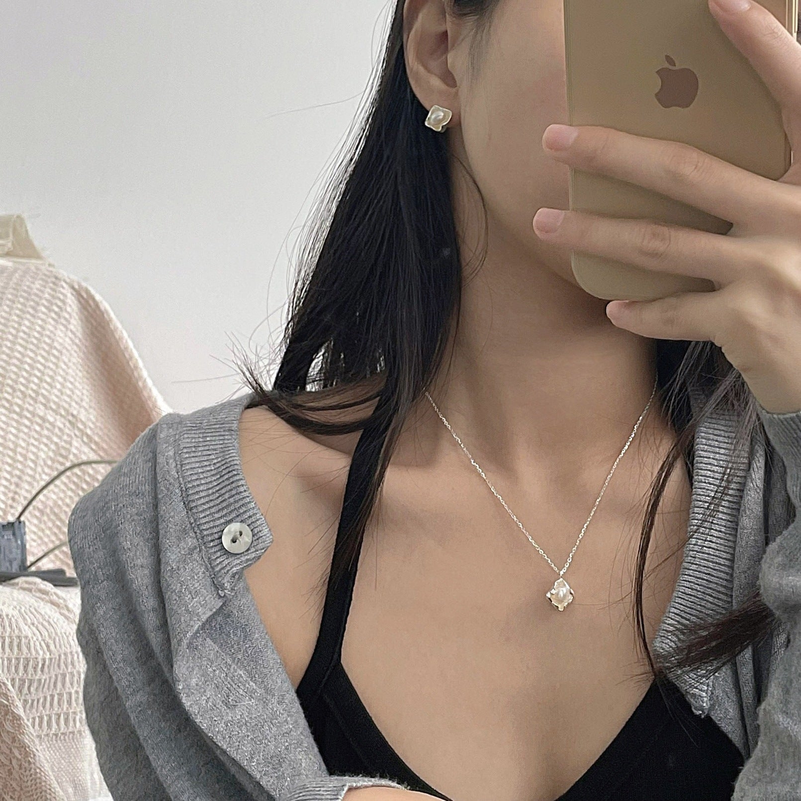 925 Sterling Silver Irregular Natural Pearl Stud Earrings