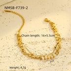 Gold three-layer stacked bracelet, versatile natural stone round stainless steel bracelet