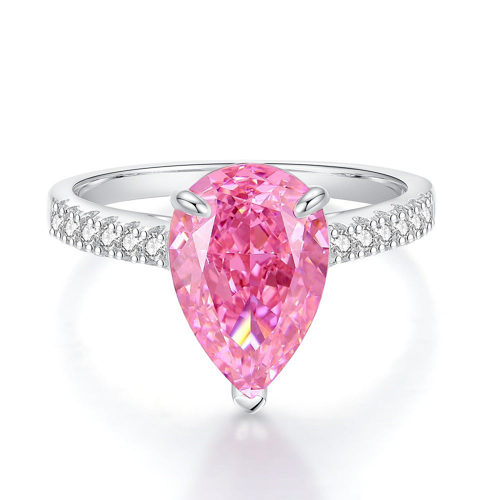 925 Sterling Silver Pink High Carbon Diamond Crush Ice Flower Ring