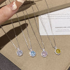 925 Sterling Silver Octagonal Rose-Cut Aquamarine Rose Zirconia Necklace