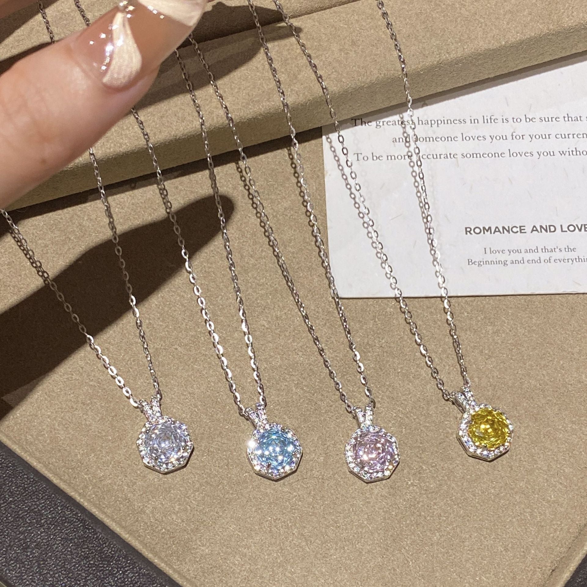 925 Sterling Silver Octagonal Rose-Cut Aquamarine Rose Zirconia Necklace