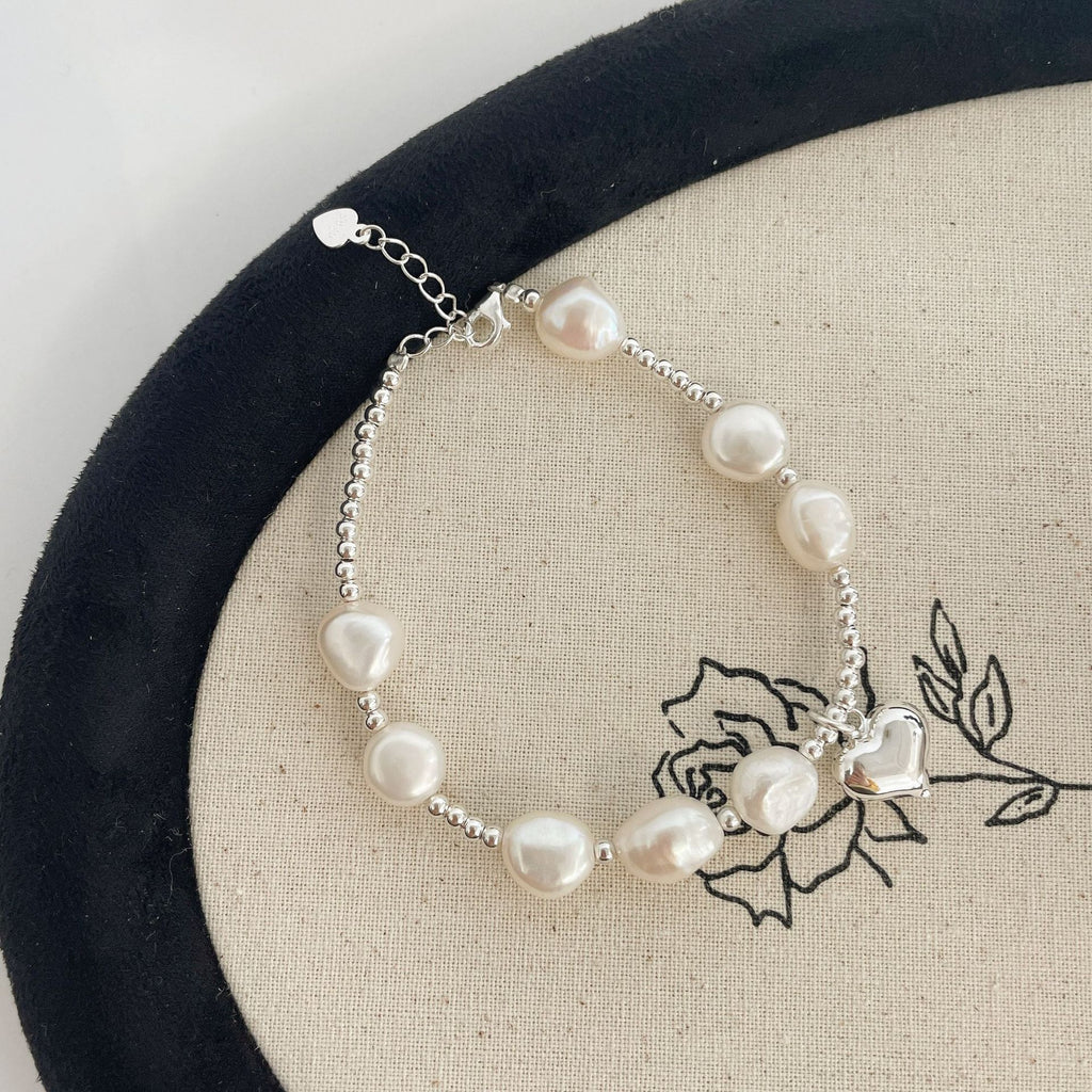 925 Sterling Silver Heart-Shaped Freshwater Pearl Bracelet