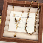 Maillard Vintage Tiger Eye Star Moon Bead Tassel Copper Alloy Necklace