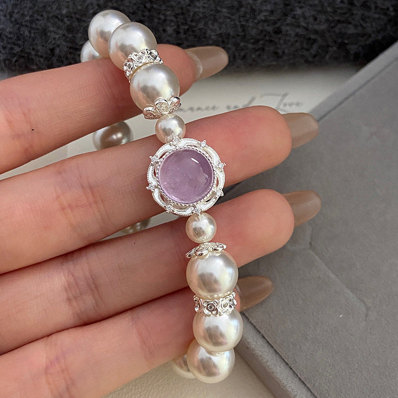 Amethyst artificial pearl copper alloy bracelet